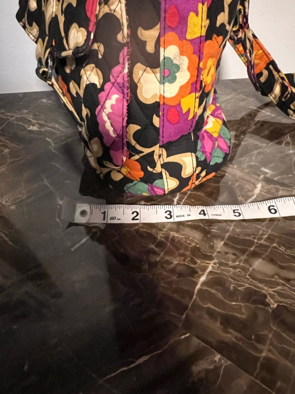 Vera Bradley Quilted Floral Drawstring Crossbody Bag Black and multicolor bucket - Picture 8 of 14
